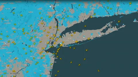 Air Traffic Map Over New York Region Stock Footage 334946917
