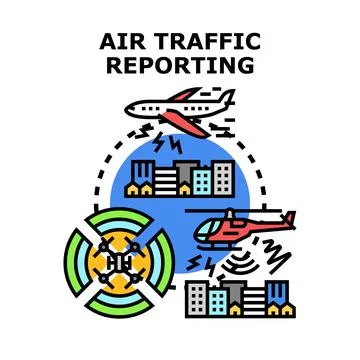 Air traffic reporting and control concept vector illustration Ilustración de archivo