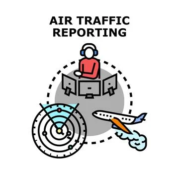 Air traffic reporting and control center communication Stock Illustration