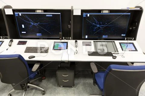 Air Traffic Services Authority controller's desk Stock Photos