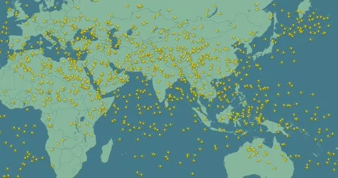 An air traffic simulator with small yellow planes flying Video stock 337432836