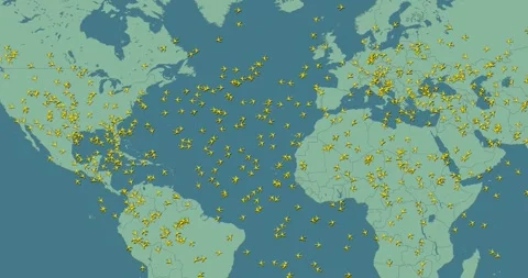 Air traffic simulator with small yellow planes flying Video stock 337432837