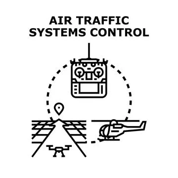 Air traffic systems control managing drone and helicopter flights Stock Illustration