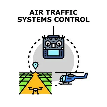 Air traffic systems control managing drone and helicopter flights Stock Illustration