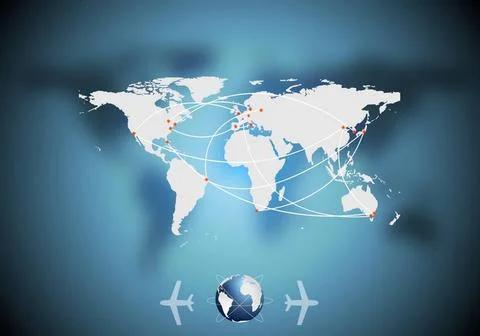 Air traffic vector background with world map Air traffic vector blue backg... Stock Photos