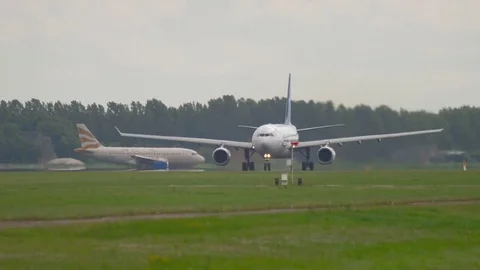 Air Transat airbus 330 accelerate before take-off Stock Footage