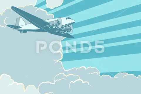 Air transport in the sky, retro style Stock Illustration