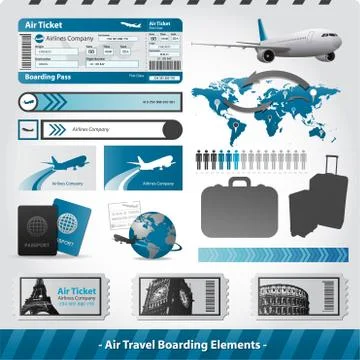 Air travel design elements flight boarding Illustrazione stock