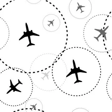Air travel. Dotted lines are flight paths of commercial airline passenger jet Stock Illustration