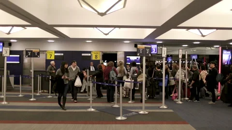 Air travelers on line at gate in queue at JFK airport 스톡 동영상 44115761