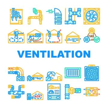 Air ventilation cold wind heat icons set vector Stock Illustration