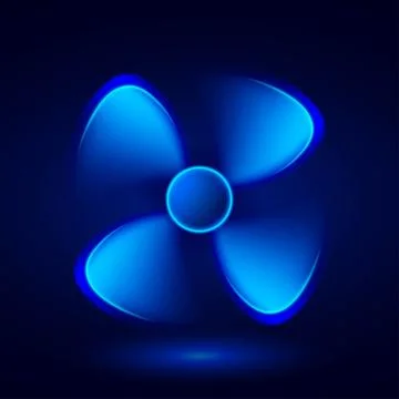 Air ventilator icon. Blue 3D propeller on a black background. Illustrazione stock