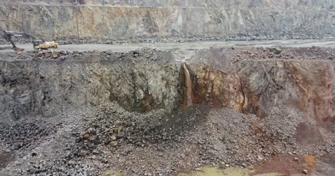 Air view of an amber quarry. Open pit mine. Aerial video with drone Video stock 222961910