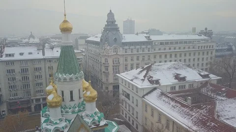 Air view with an architectural building in sofia in the winter 스톡 동영상 100802533