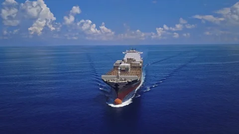 Air view of a cargo ship in the Persian Gulf off the coast of Saudi Arabia Stock Footage 106943947