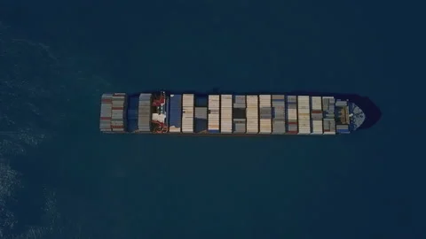 Air view of a cargo ship in the Persian Gulf off the coast of Saudi Arabia Stock Footage 106944293