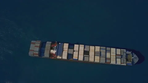 Air view of a cargo ship in the Persian Gulf off the coast of Saudi Arabia Stock Footage 106944694