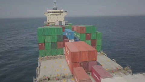 Air view of a cargo ship in the Persian Gulf off the coast of Saudi Arabia Stock Footage 145493957