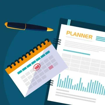 Air view documents and office set items Illustrazione stock