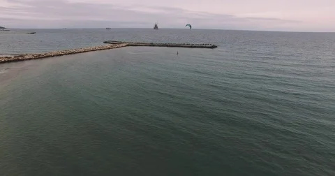 Air view of Kitesurfing Stock Footage 84619701