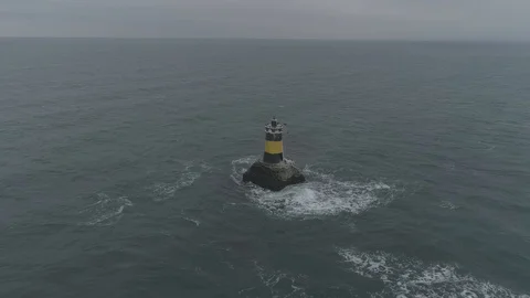 Air view of a lighthouse in the town of Pomorie-not editing,4 Видео 100129500