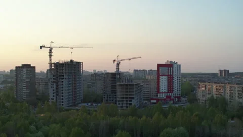 Air view on the tower cranes that build the house Video stock 135050844