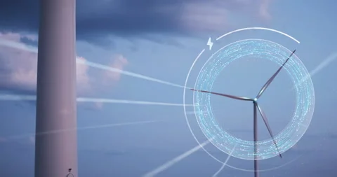 Air visualisation, wind turbine, hud motion design, animation, generating energy Video stock 191533536