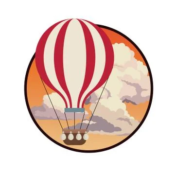 Airballoon fly sky sunset clouds label design Stock Illustration