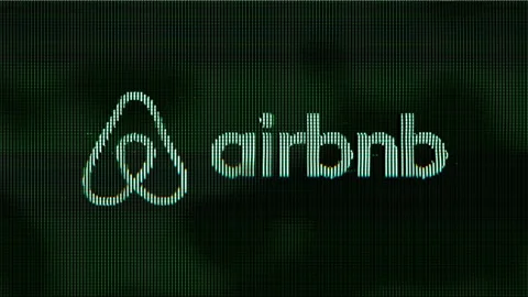 AirBnB Logo Pixel Screen Animation. Futuristic Dot Texture Build Up with Stock Footage 239400554