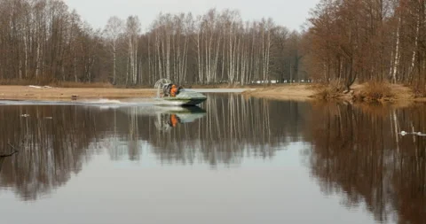 Airboat in motion on the river Stock Footage 106092186