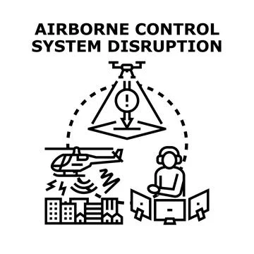 Airborne control system disruption and signal jamming Stock Illustration