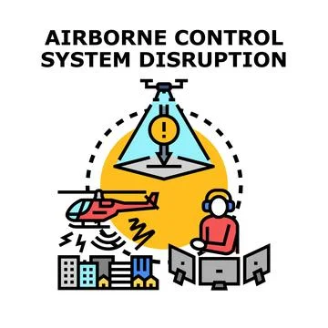 Airborne control system disruption and signal jamming Illustrazione stock