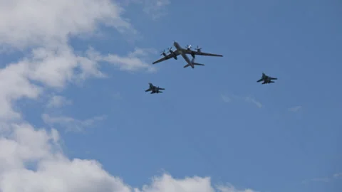 Airborne early warning and control aircraft A-50 and fighter Su-30 Flanker-C in Stock-Footage 136039636