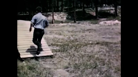 Airborne firefighters train on an obstacle course for parachute jumping. Stock Footage 107737892