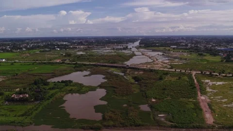 Airborne forward moving flying view of suburban landscape Stock Footage 329986149