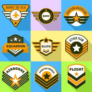 Airborne logo set, flat style Stock Illustration