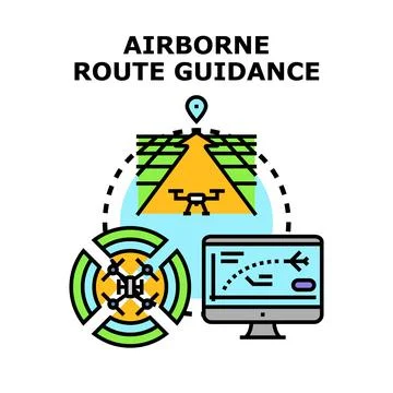 Airborne route guidance system controlling drone navigation route Stock Illustration