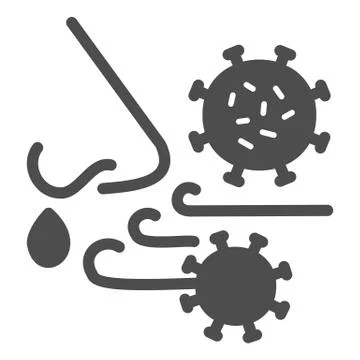 Airborne virus spread solid icon. Person breath virus bacteria glyph style Stock Illustration