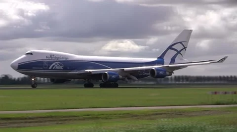 AirBridgeCargo 747 takes off Stock Footage 7732967