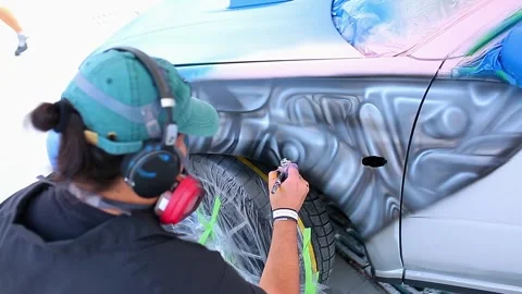 Airbrush on a car. Stock Footage 256069536