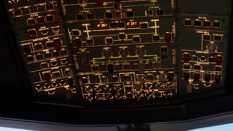 Airbus A320 cockpit toggle controls button interior, pilot making adjustment Stock Footage 315115028