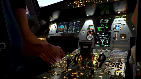 Airbus A320 Flight Deck Close-Up of Throttles Central Console and Stock Footage 314483685