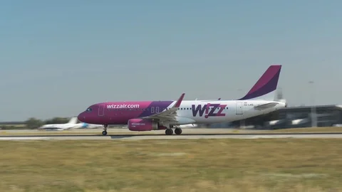 Airbus A320 plane rolling for take off on the runway. Stock Footage 94005090
