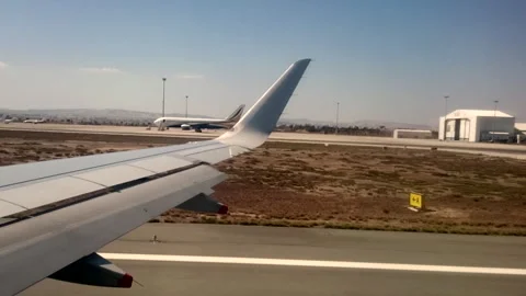 Airbus A320 Wing View Takeoff from Larnaca Airport (LCA) Stock Footage 313230085