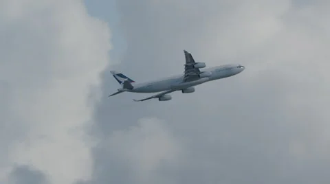 Airbus A340 climbing away after takeoff Stock Footage 52317290