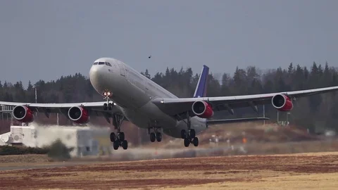 Airbus A340 SAS taking off Stock Footage 75435625