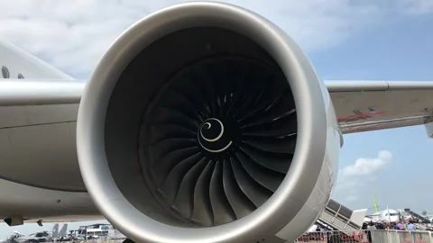 Airbus A350-1000 engine displayed at Singapore Airshow Stock Footage 340451709