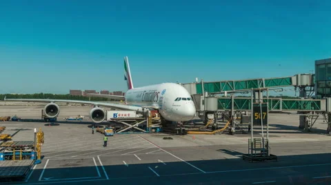 The Airbus A380 Unloading and loading of goods at Airport . Video stock 66555690