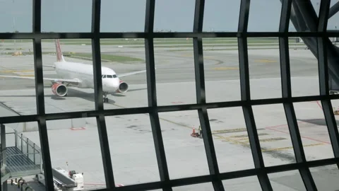 Airbus airplane while ground operating at bay in airport Stock Footage 200396321