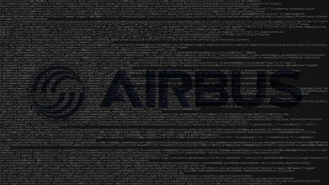 Airbus logo made of source code on computer screen. Editorial loopable animation Stock Footage 92206593